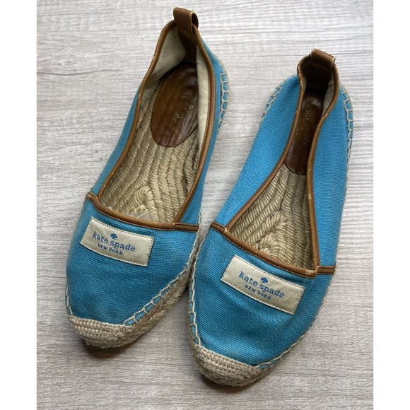 kate spade lara logo espadrille flat turquoise size 7 - Picture 1 of 6